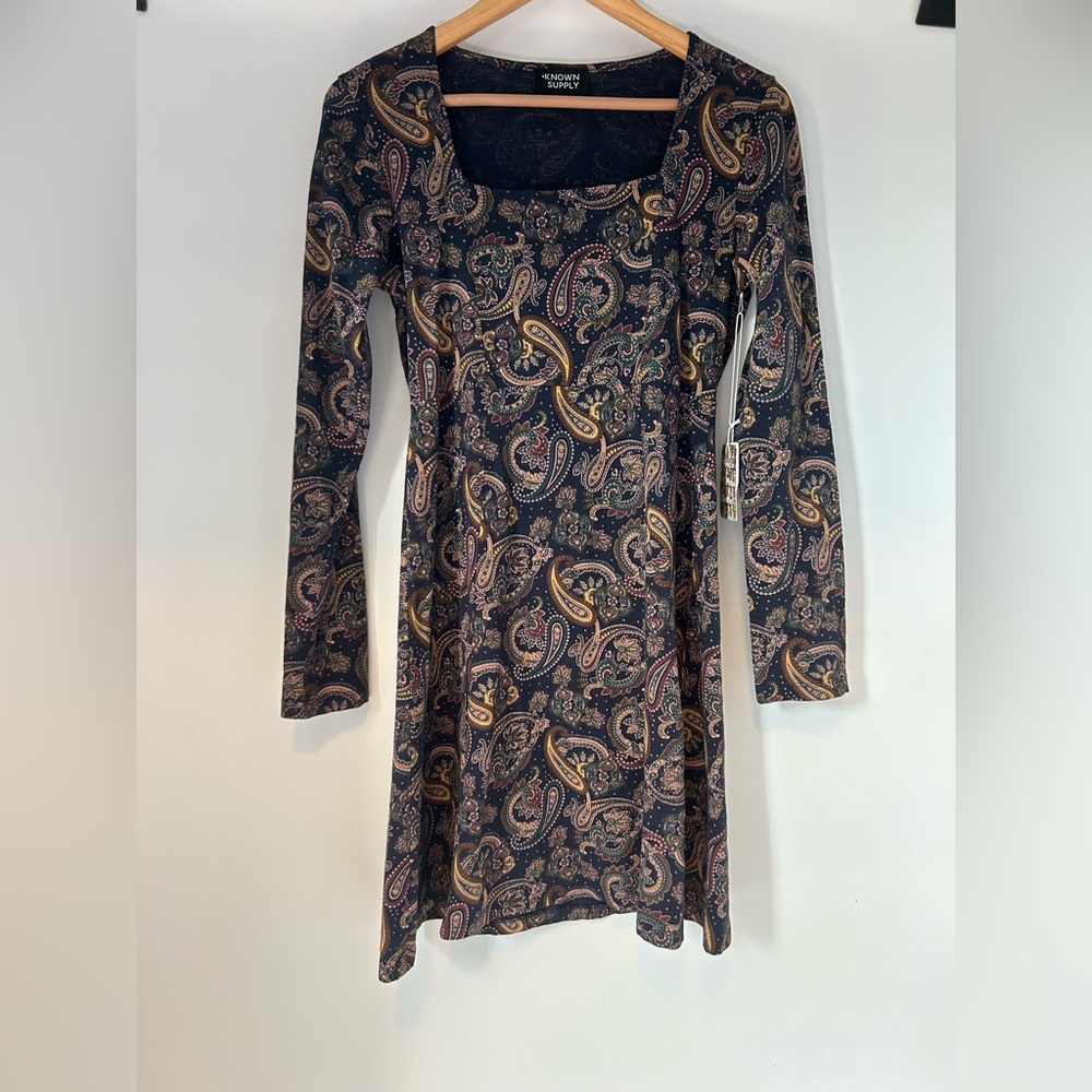 Known Supply | Paisley Square Neck Long Sleeve Dress Size Medium